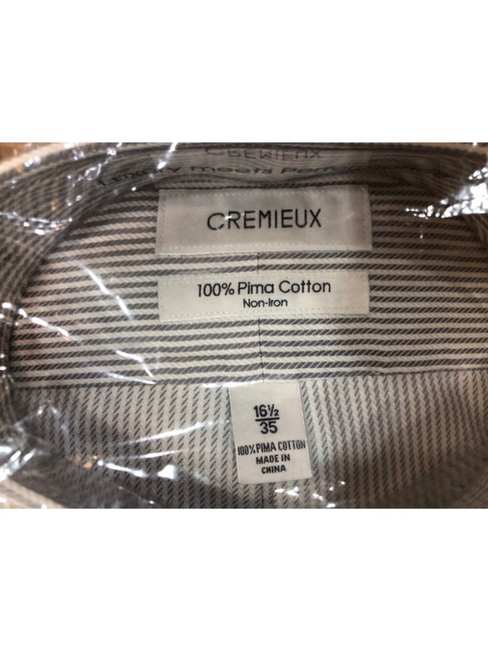 NWT Cremieux Pima Cotton Non Iron Gray & White Striped Button Down Shirt Sz 16.5 - Picture 2 of 5